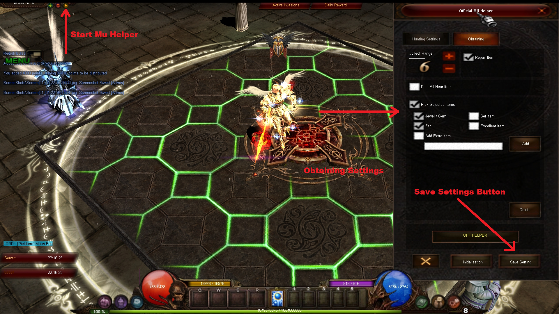 Mu Helper Settings - Obtaining